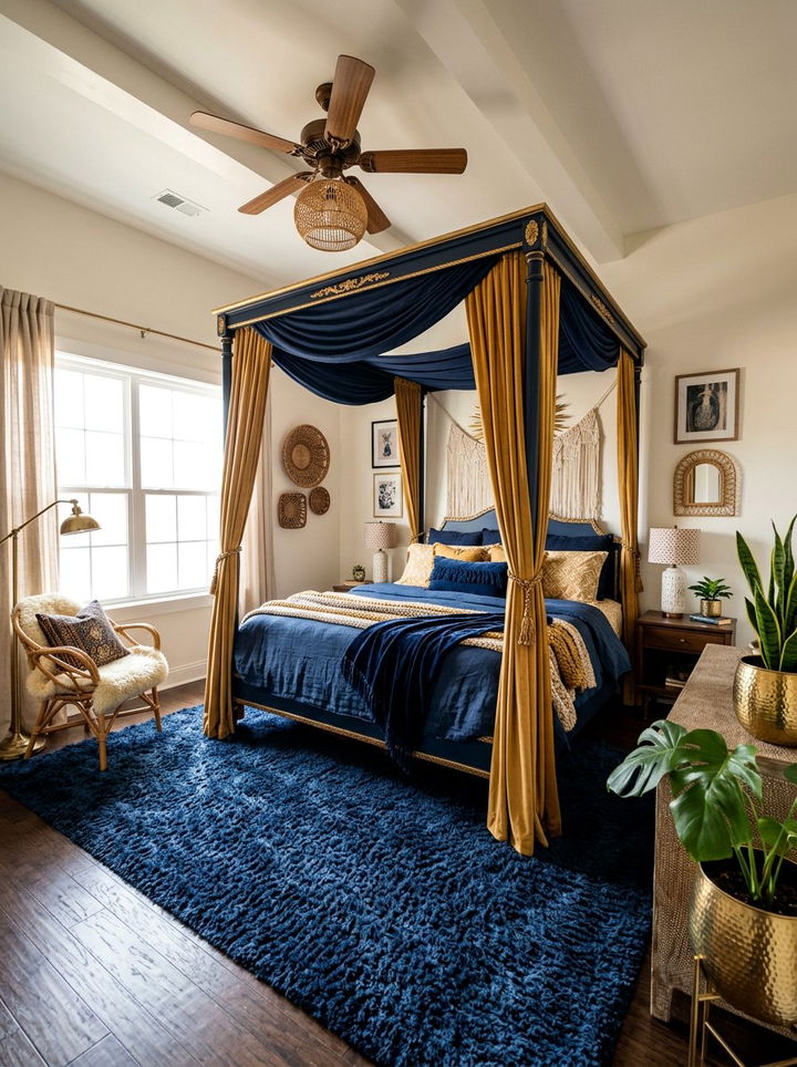 Boho Navy And Gold Bedroom Aesthetic - 30 navy and gold bedroom ideas