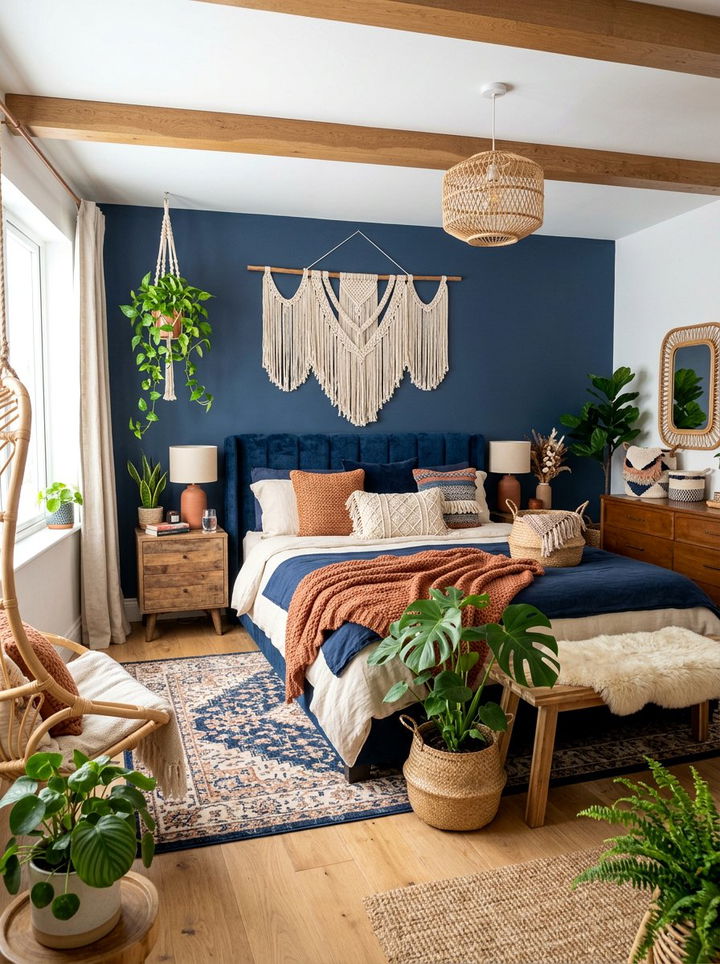 Boho Navy Bedroom - 30 navy blue bedroom ideas