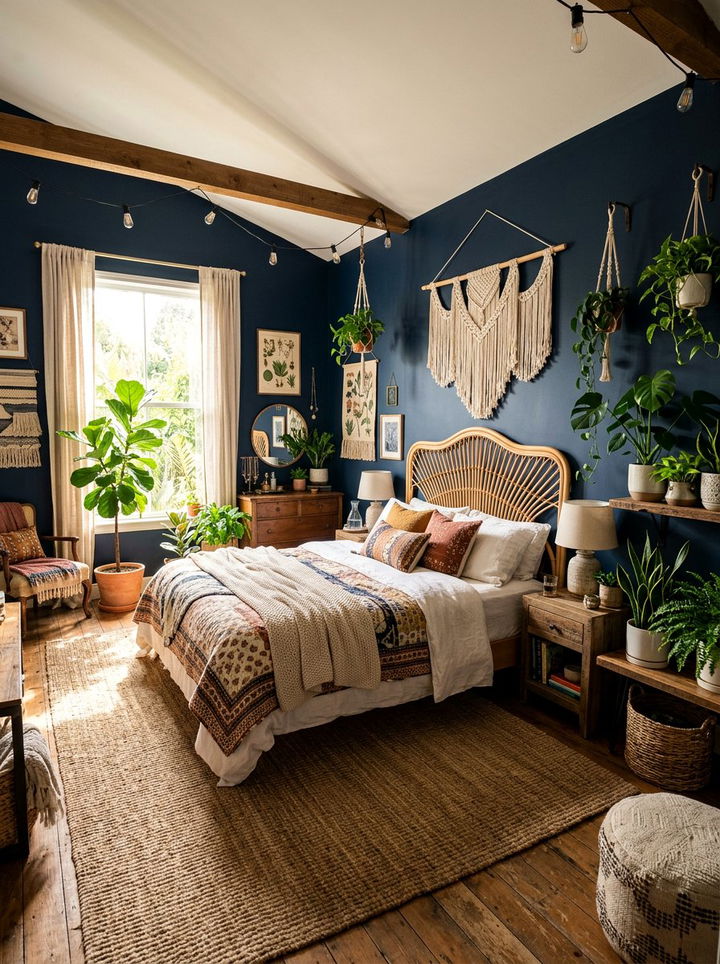 Boho Navy Blue Bedroom - 30 dark navy bedroom ideas