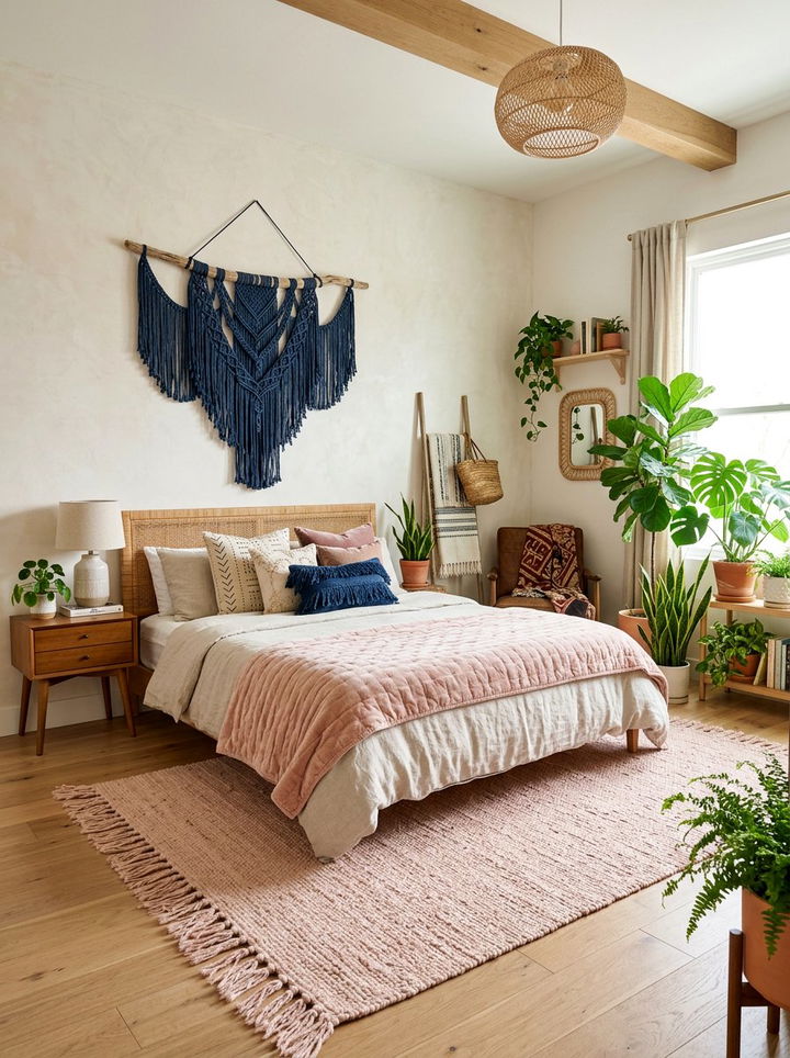Boho Navy Blush Bedroom - 30 navy and blush bedroom ideas