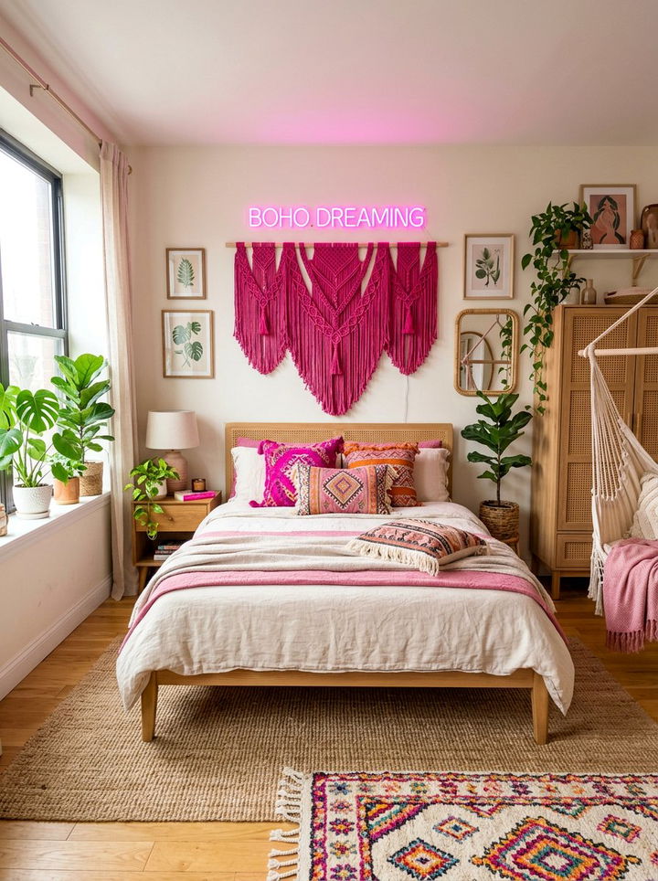 Boho Neon Pink Decor - 30 neon pink bedroom ideas