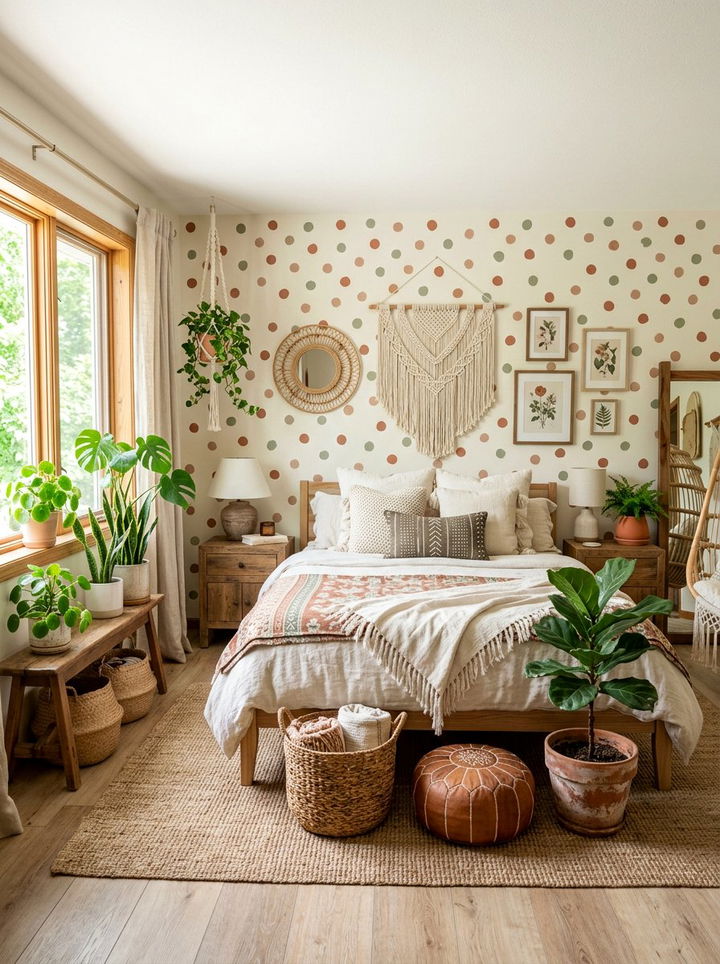 Boho Neutral Polka Dot Wall - 30 bedroom polka dot walls