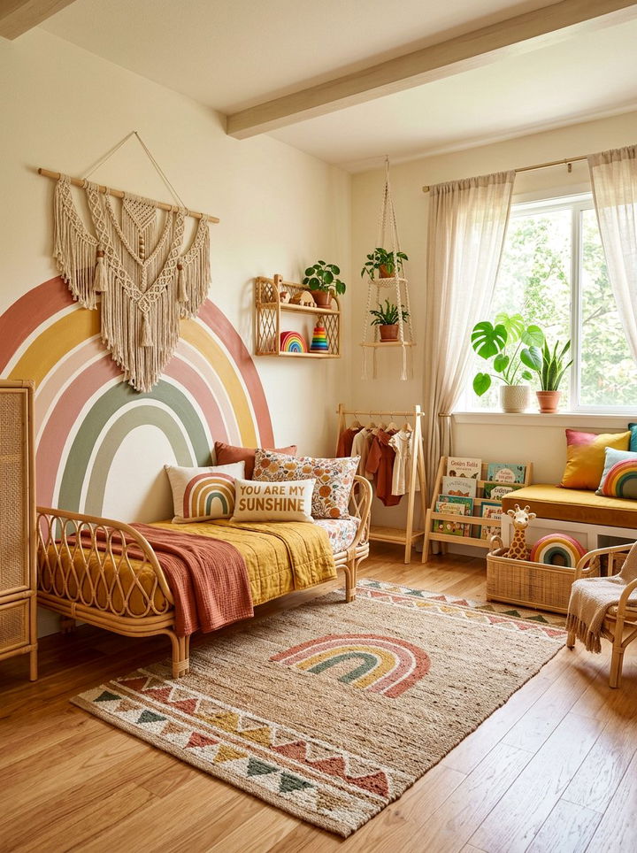 Boho Rainbow Kids Room - 30 preschooler bedroom ideas