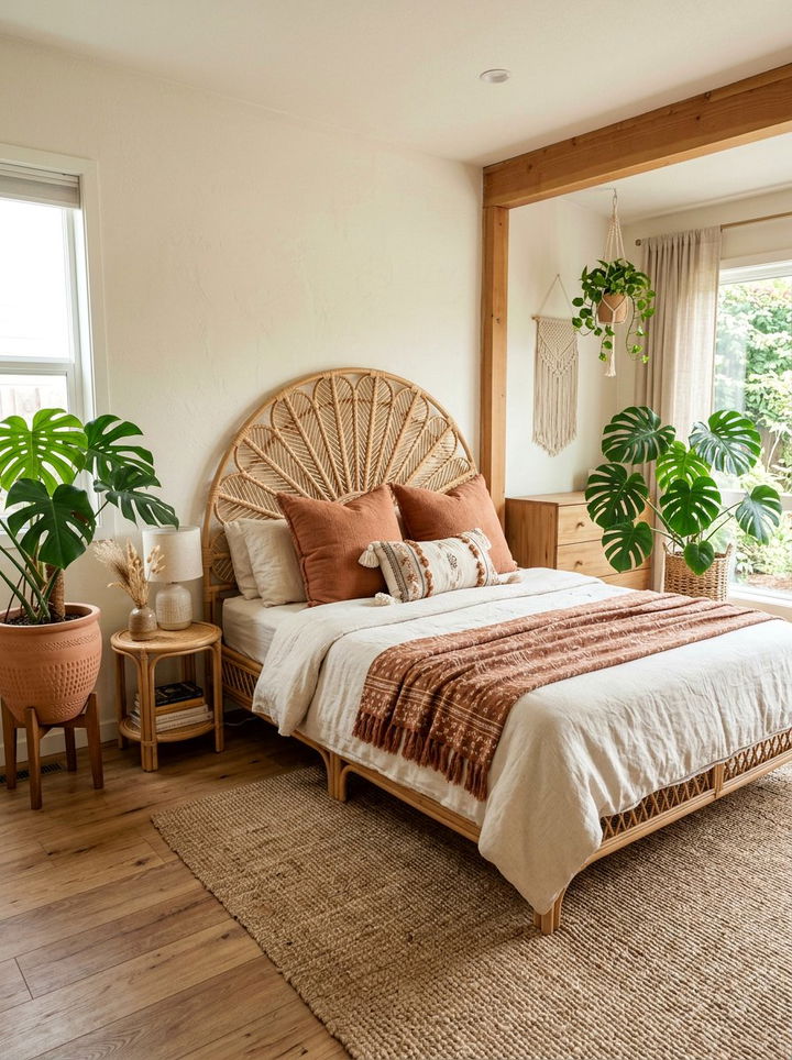 Boho Rattan Bed - 30 bedroom bed ideas