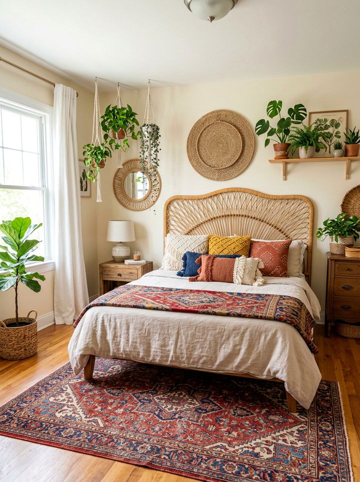 Boho Rattan Headboard - 30 bedroom cane headboards