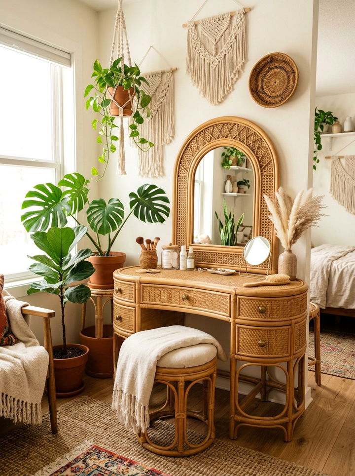Boho Rattan Makeup Vanity - 30 bedroom makeup vanities