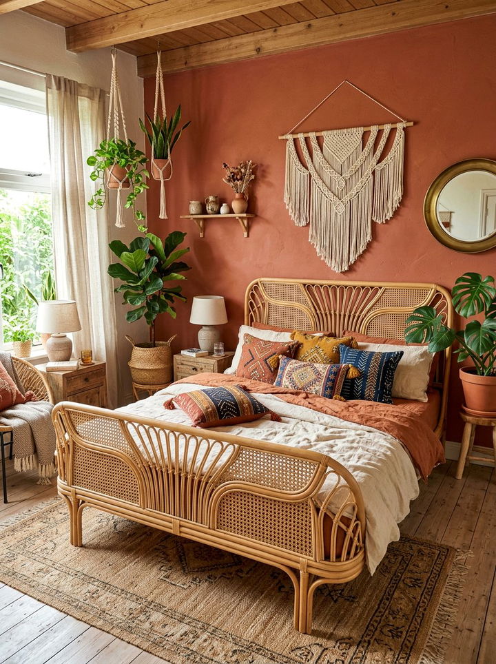 Boho Rattan Panel Bed - 30 bedroom panel beds