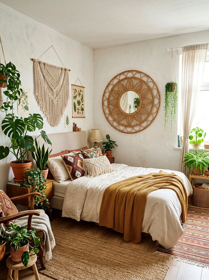 Boho Rattan Wall Mirror - 30 bedroom mirrors