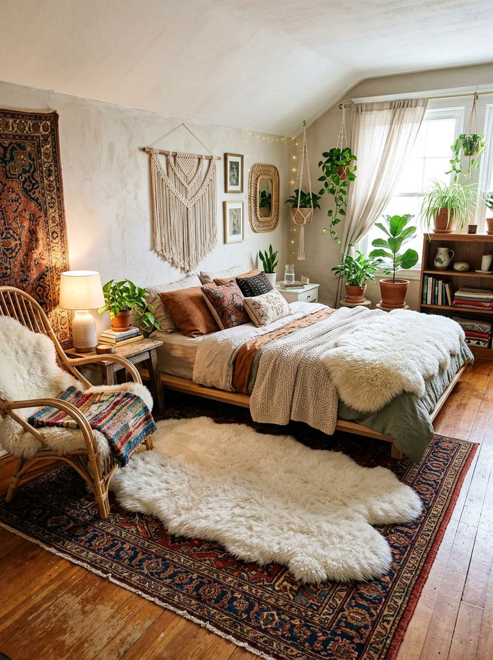 Boho Sheepskin Bedroom - 30 sheepskin bedroom ideas