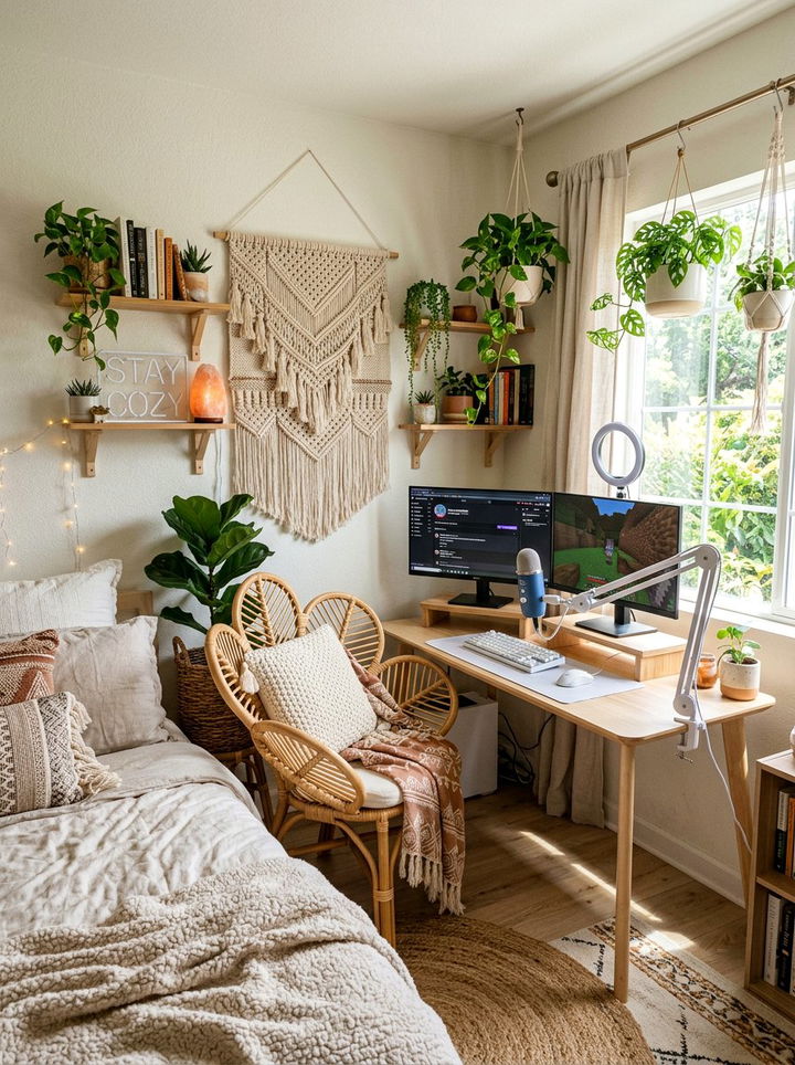 Boho Style Streamer Nook - 30 streaming setup bedroom ideas
