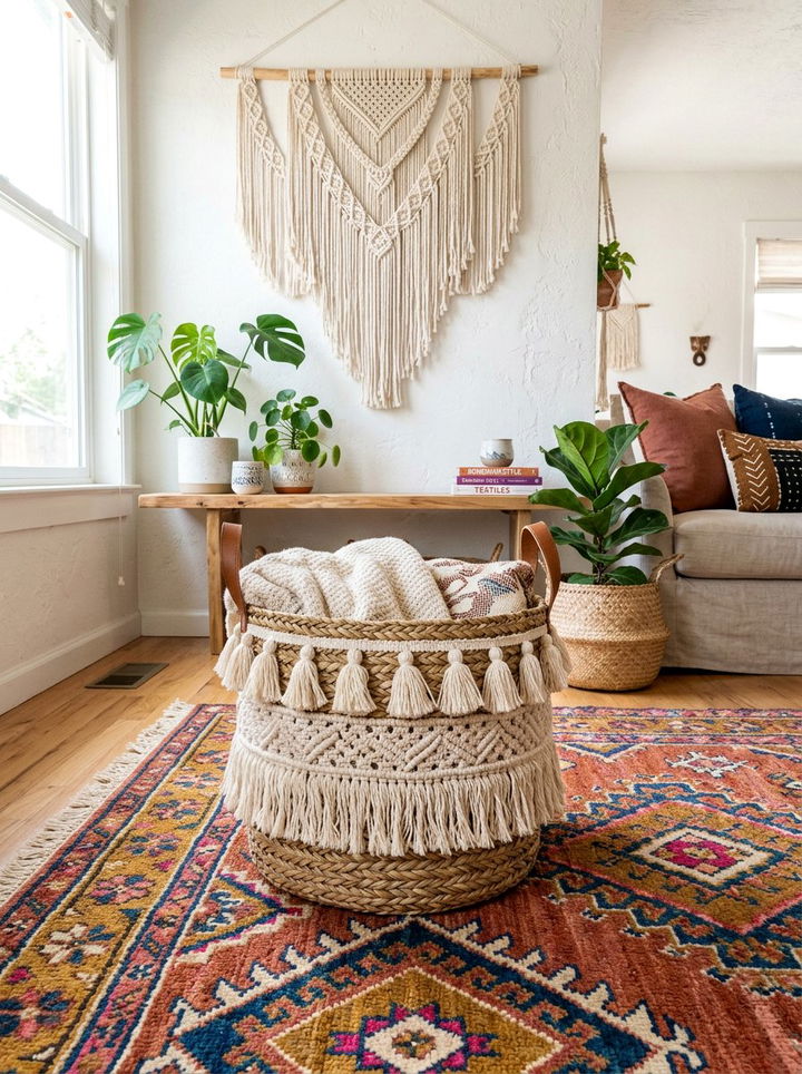 Boho Tassel Basket - 30 bedroom storage baskets