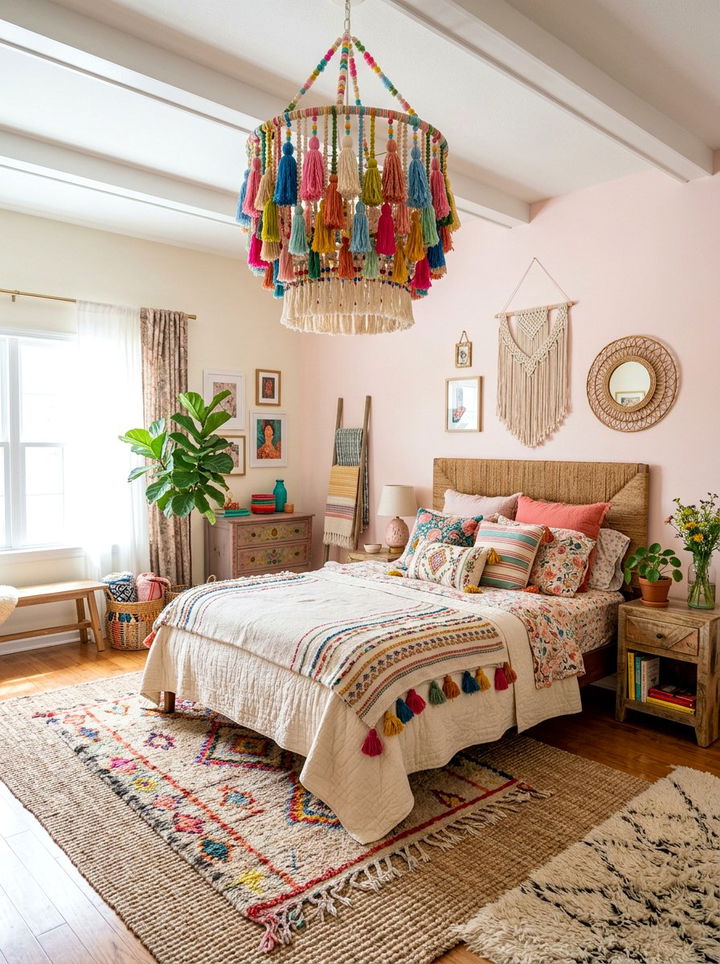 Boho Tassel Chandelier - 30 bedroom chandelier ideas