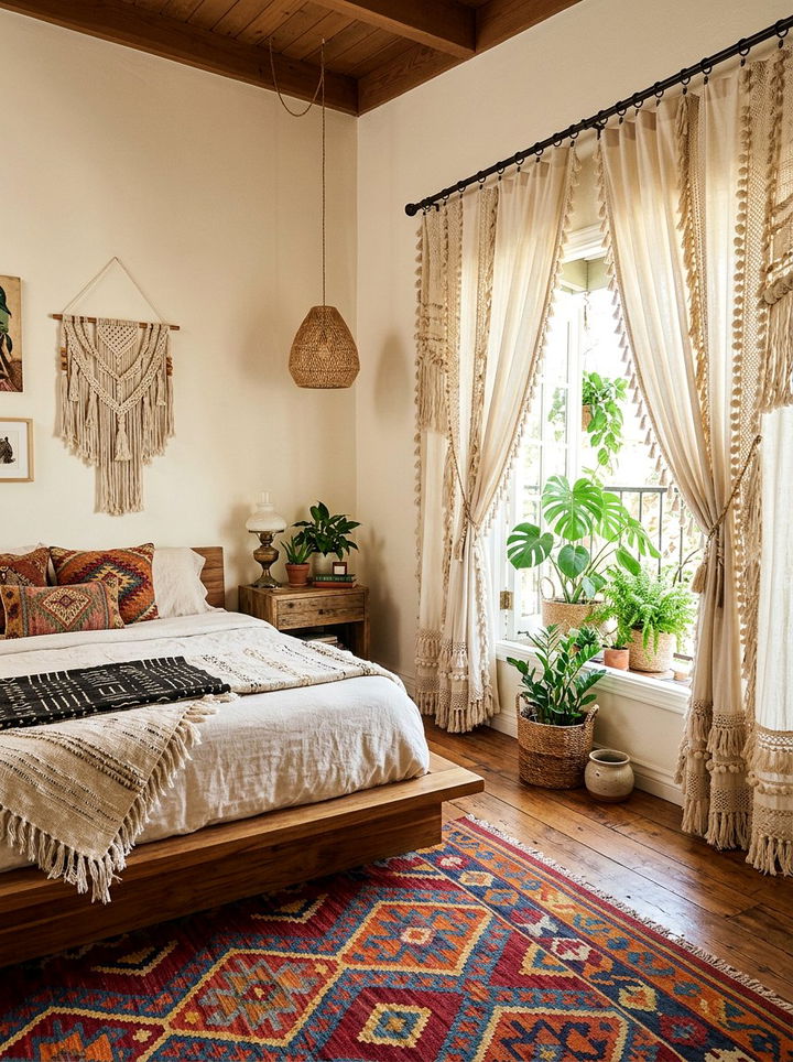 Boho Tassel Curtains - 30 bedroom curtain ideas