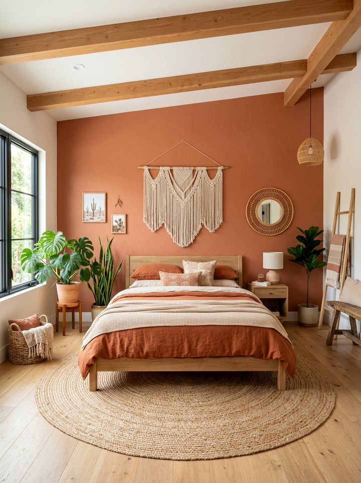Boho Terracotta Bedroom - 30 terracotta accent wall bedroom