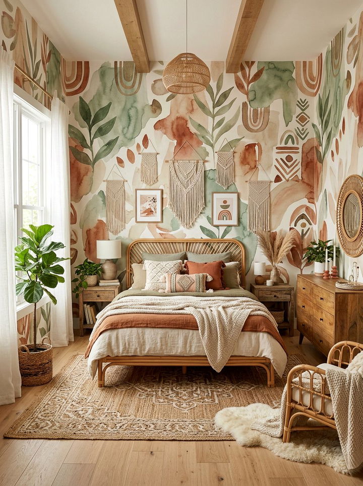 Boho Watercolor Pattern - 30 bedroom removable wallpapers
