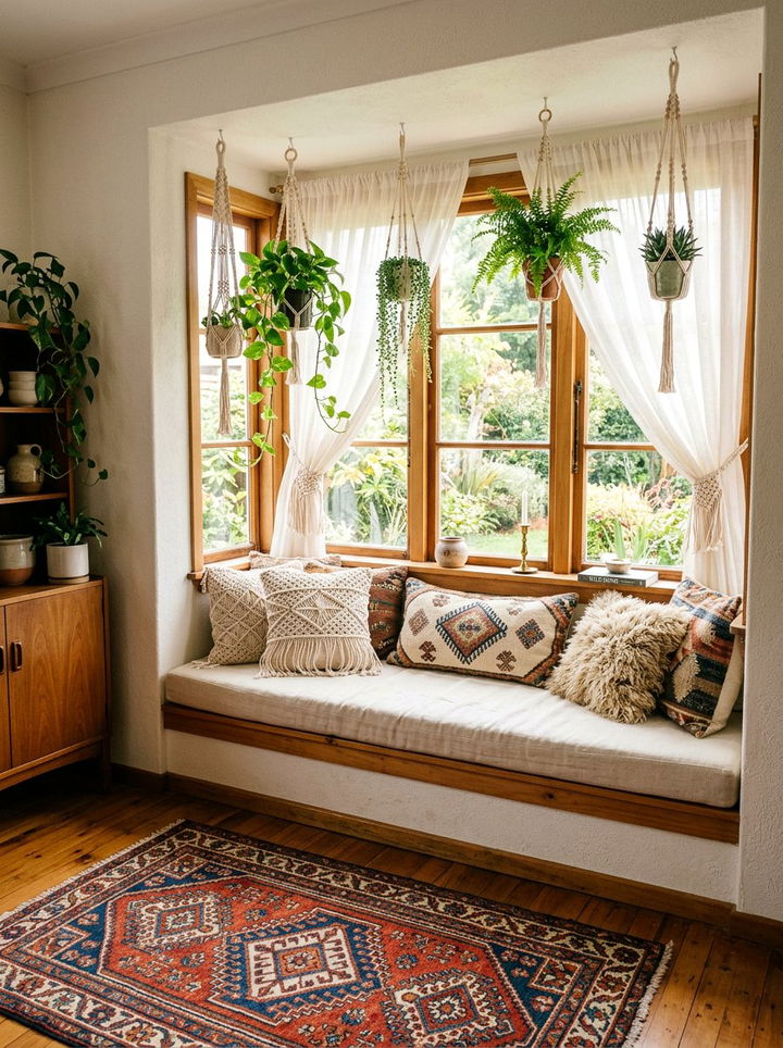 Boho Window Seat - 30 bedroom window seat ideas