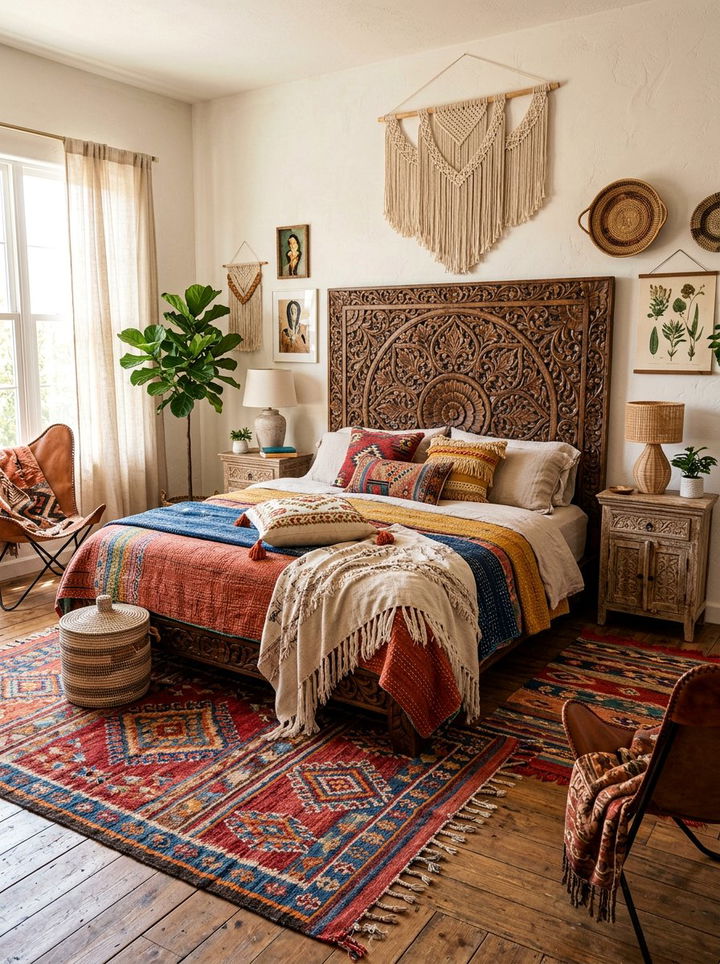 Boho carved wood bed - 30 bedroom bed frames