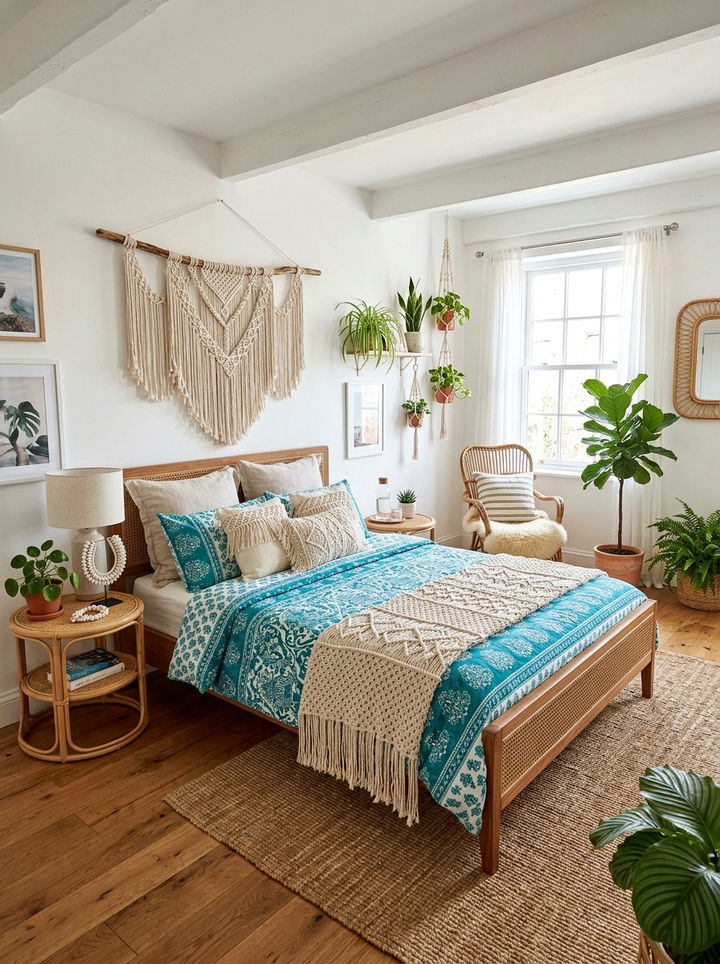 Boho coastal teal bedroom decor - 30 coastal teal bedroom ideas