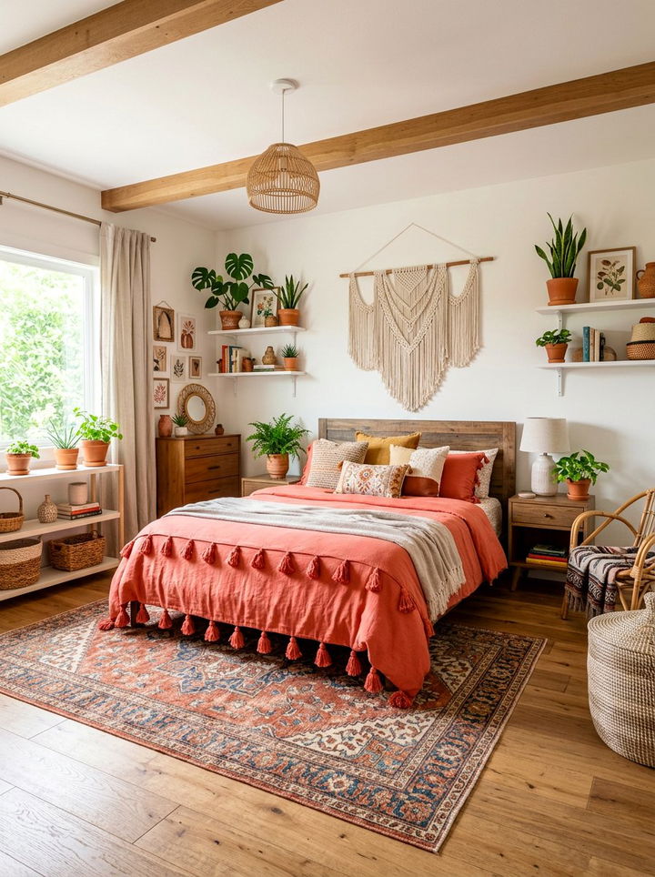 Boho coral bedroom - 30 coral bedroom ideas