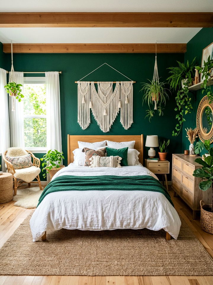 Boho emerald green bedroom - 30 emerald and white bedroom ideas