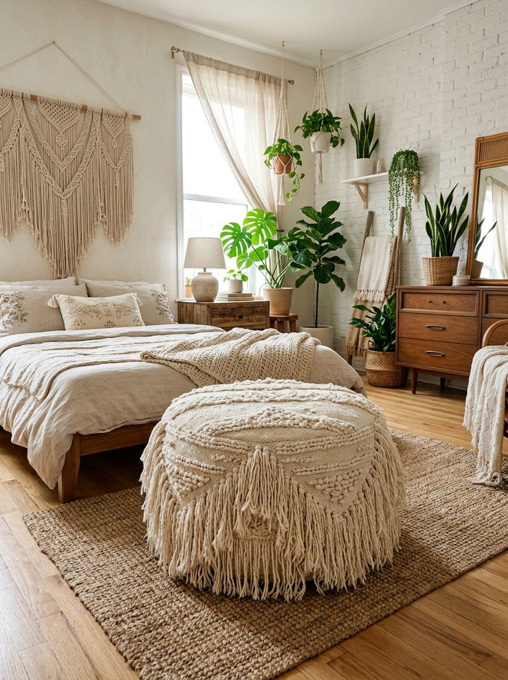 Boho fringe ottoman pouf - 30 bedroom ottomans