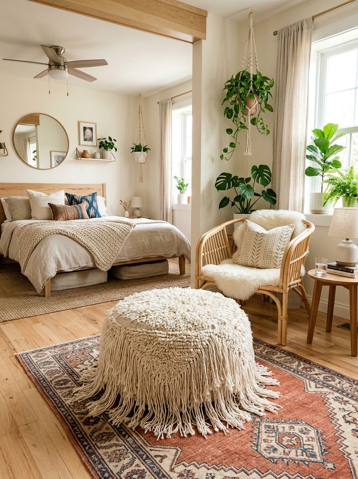 Boho fringe pouf - 30 bedroom poufs