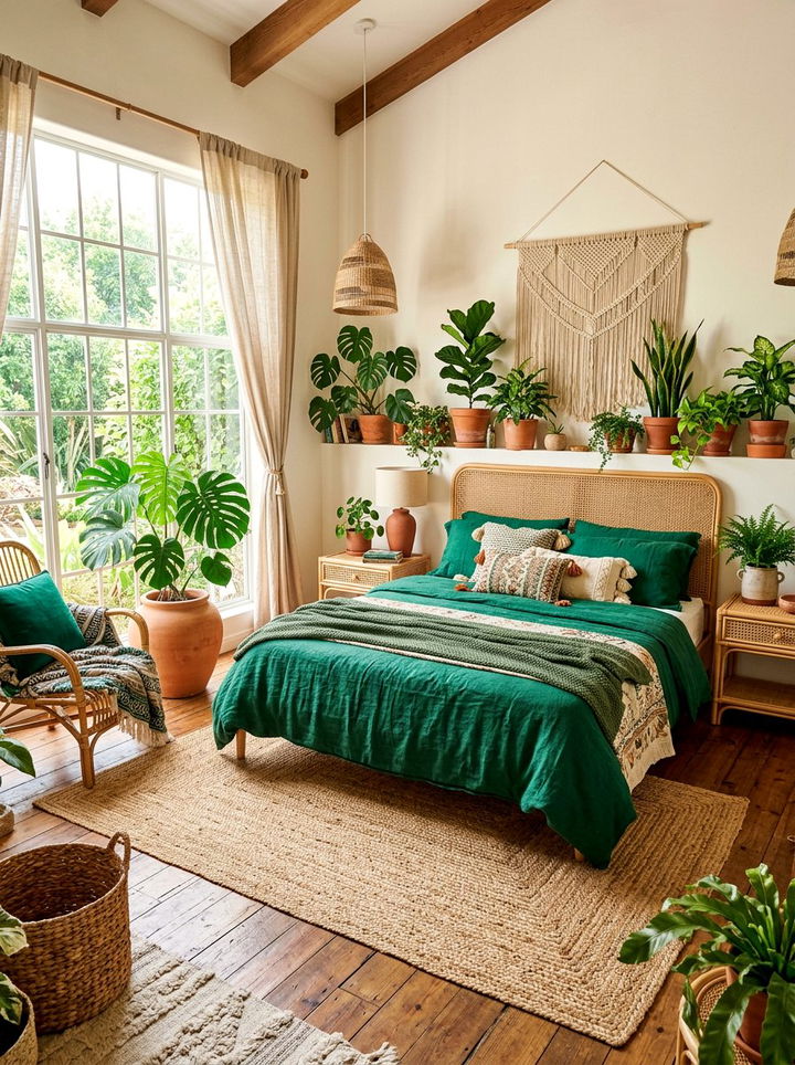 Boho green bedroom - 30 emerald green bedroom ideas