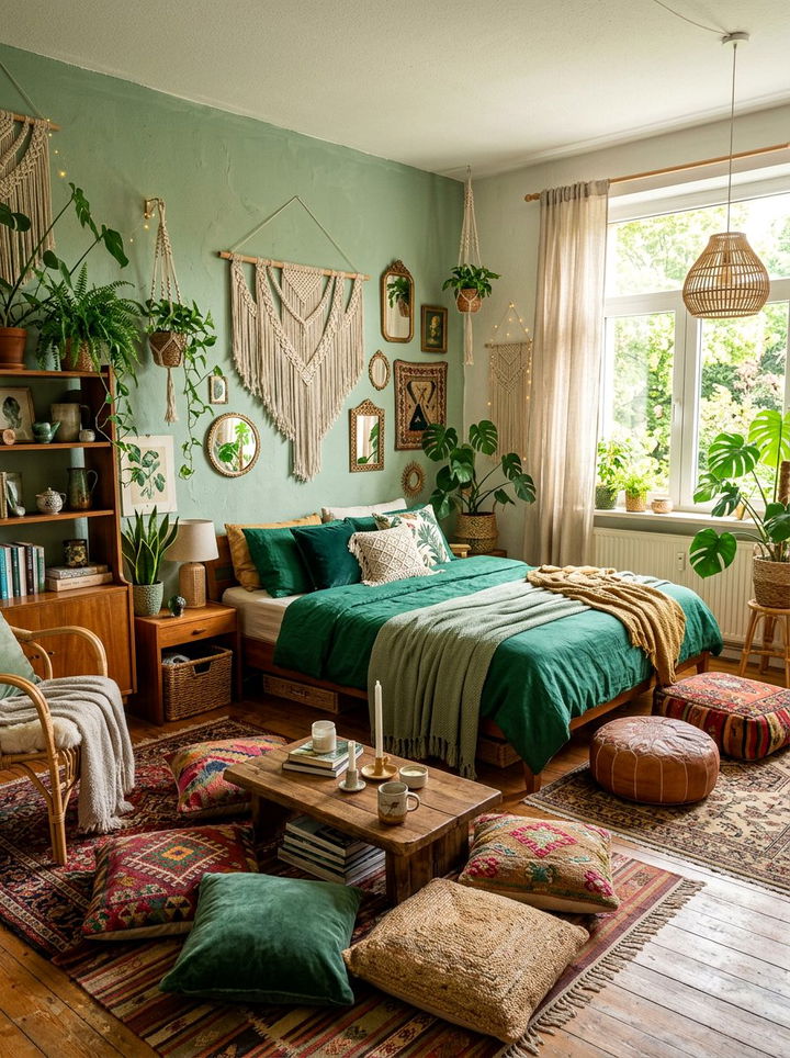 Boho green bedroom - 30 contemporary green bedroom ideas