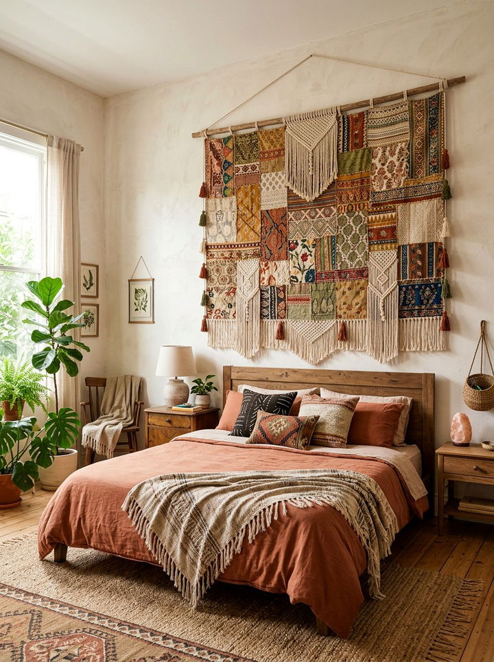 Boho patchwork tapestry - 30 patchwork bedroom ideas