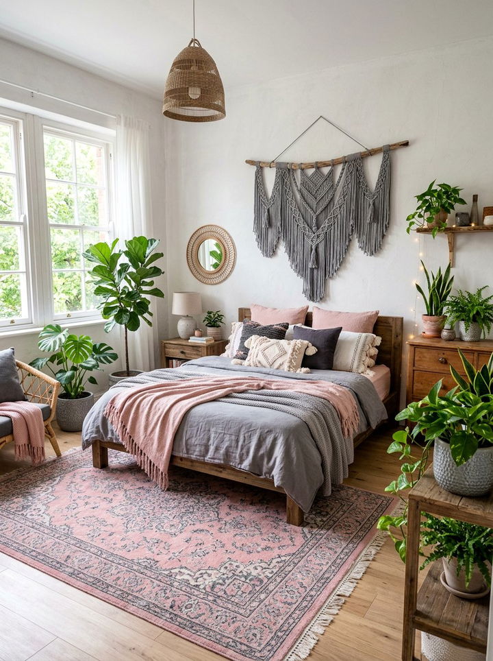 Boho pink and gray bedroom - 30 pink and gray bedroom ideas