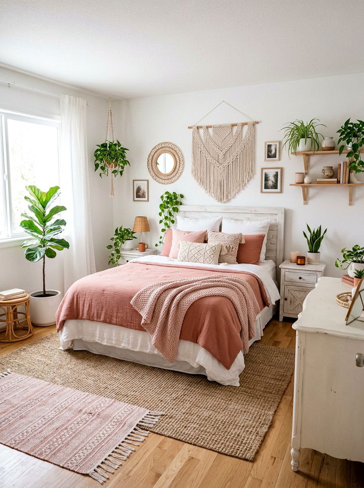 Boho pink and white bedroom - 30 pink and white bedroom ideas