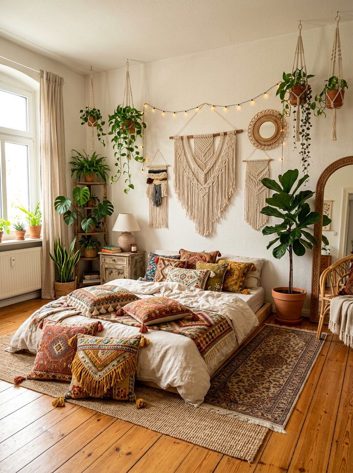 Boho quilted cushion - 30 quilted bedroom ideas
