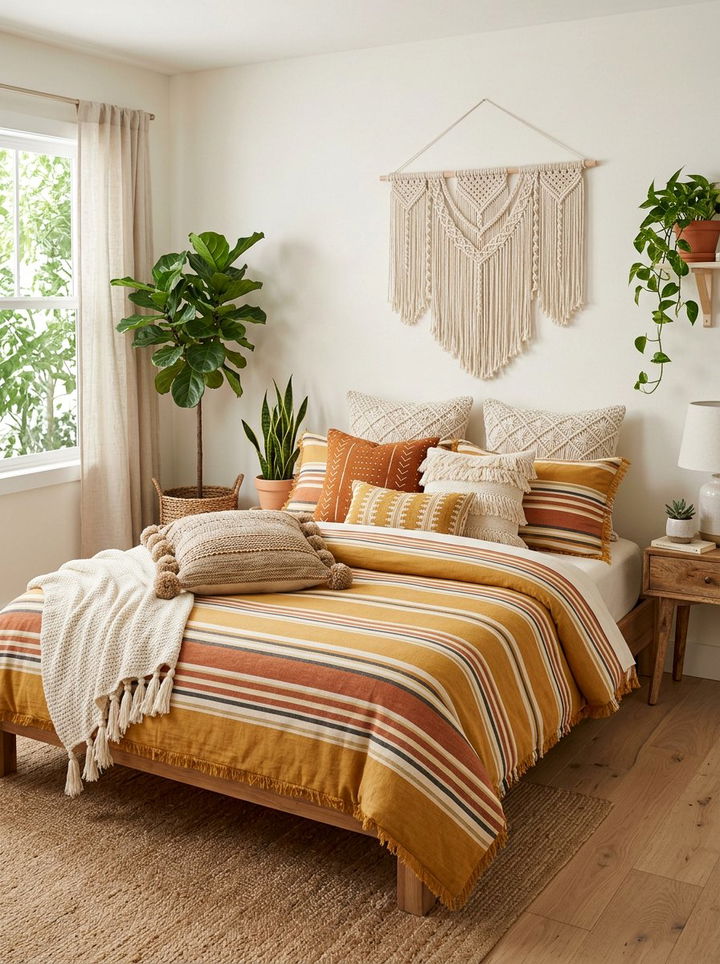 Boho striped bedding - 30 bedroom striped bedding ideas