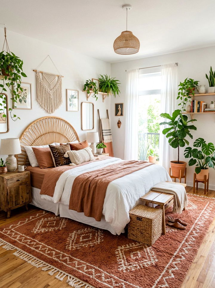Boho terracotta and white bedroom - 30 terracotta and white bedroom ideas