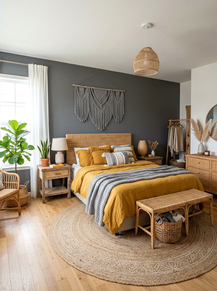 Boho yellow and gray bedroom - 30 yellow and gray bedroom color combo