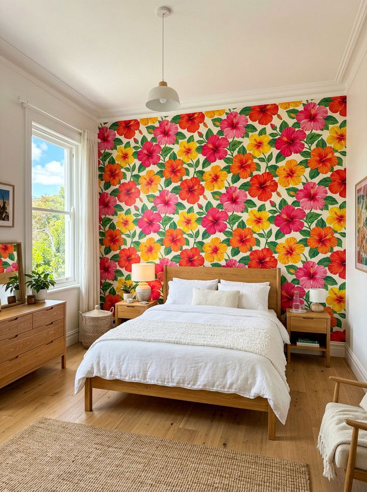 Bold Hibiscus Flower Wallpaper - 30 bedroom tropical wallpapers