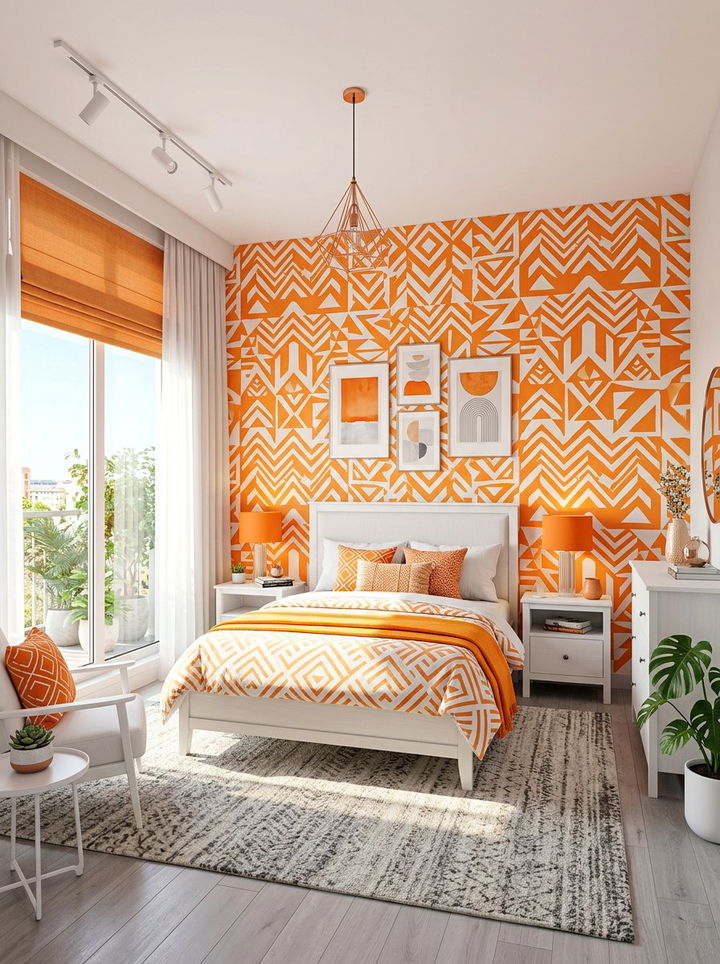 Bold Orange Geometric Wallpaper - 30 bedroom geometric wallpapers