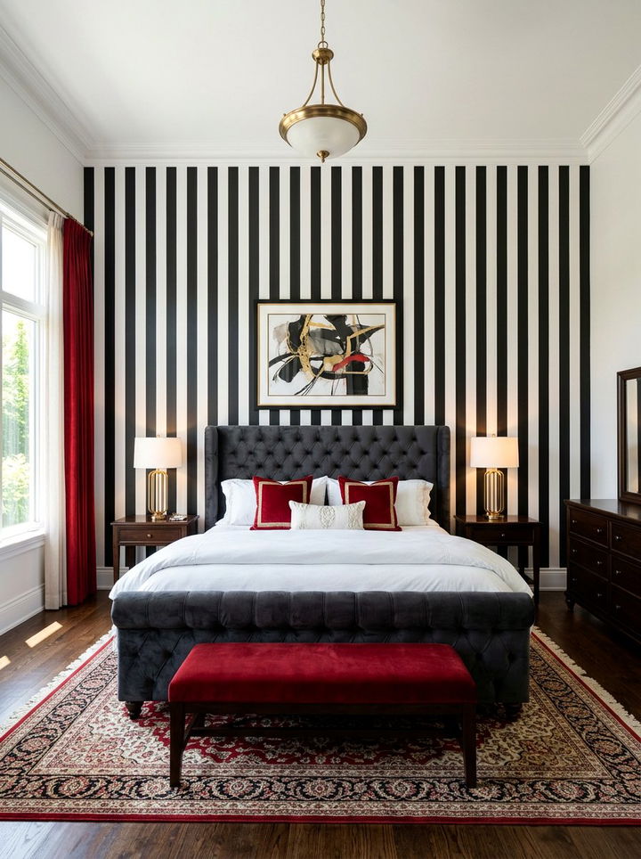 Bold Stripe Wallpaper Design - 30 Hollywood regency bedroom ideas