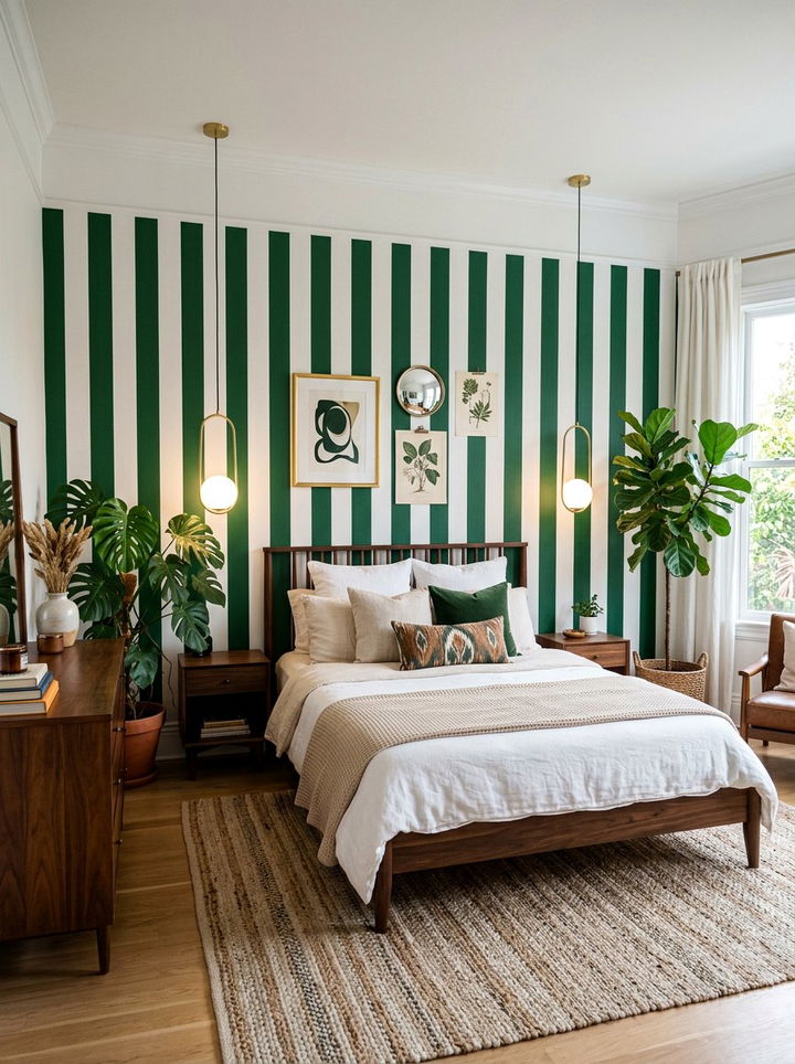 Bold oversized green stripe - 30 bedroom striped wallpapers