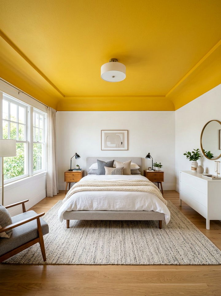Bold yellow ceiling - 30 golden yellow bedroom ideas