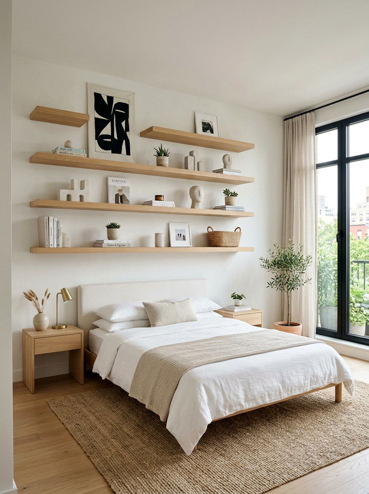 Bone White Bedroom With Floating Shelves - 30 bone white bedroom ideas