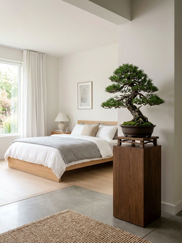 Bonsai tree display - 30 zen bedroom ideas