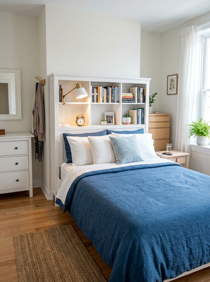 Bookcase Headboard - 30 bedroom organization ideas