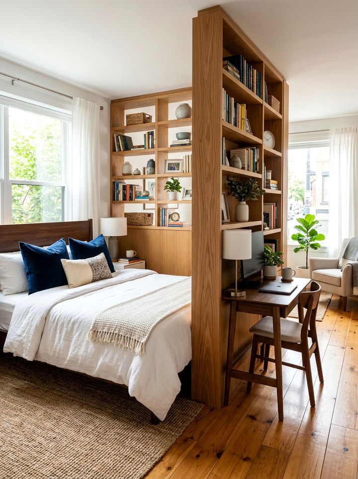 Bookshelf Bedroom Partition - 30 bedroom screen ideas