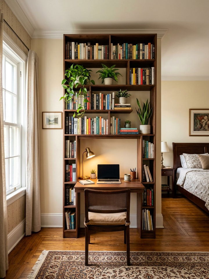 Bookshelf Desk Combo - 30 bedroom home office ideas