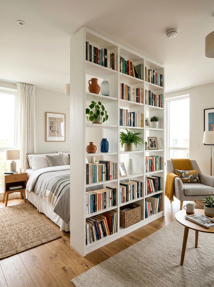 Bookshelf Room Divider - 30 bedroom multi-functional ideas
