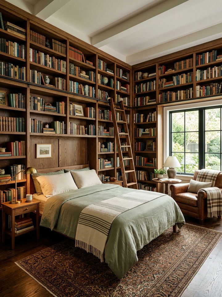 Bookshelf Wealth Bedroom - 30 cluttercore bedroom ideas