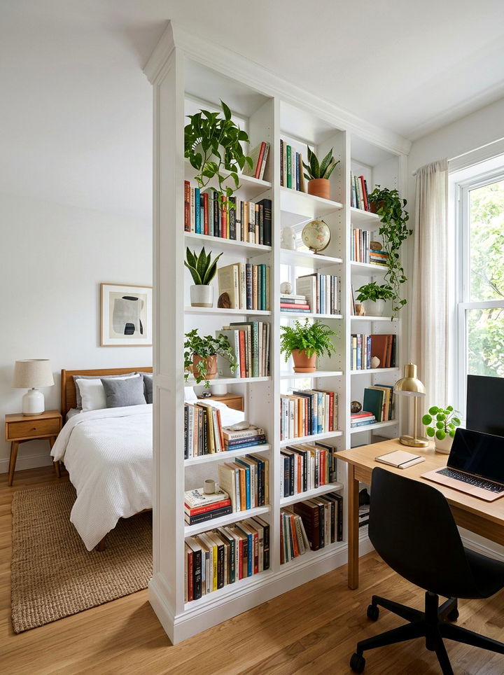 Bookshelf room divider - 30 open plan bedroom ideas