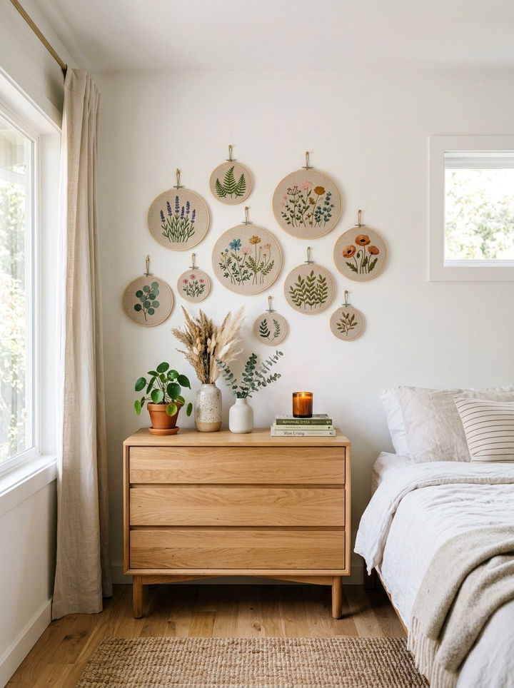 Botanical Embroidery Hoop Art - 30 embroidered bedroom ideas