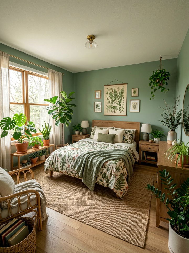Botanical Green Bedroom - 30 bedroom on a budget ideas